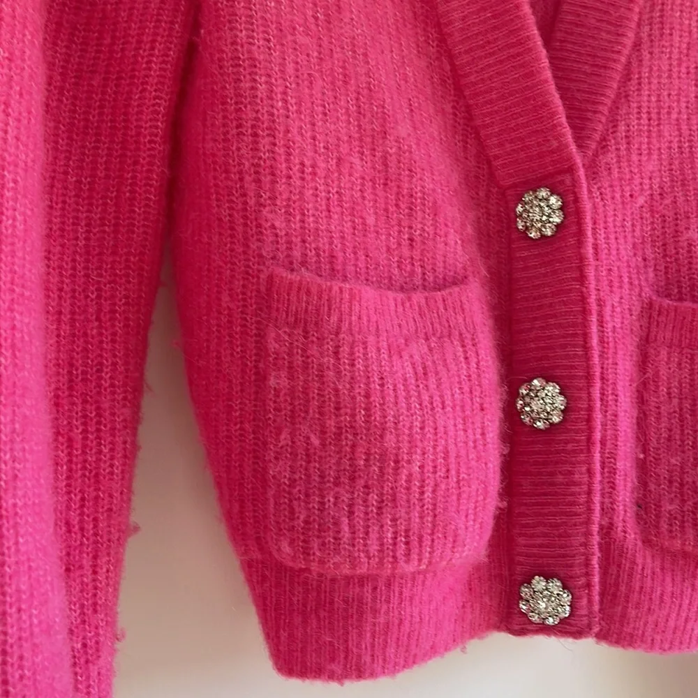 GANNI pink embellished button wool cardigan - Picture 5 of 6